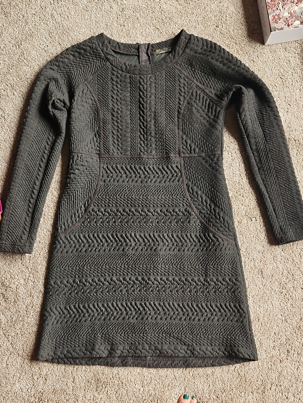 Prana Dark Gray Cable Knit Scoop-Neck Sweater Dress